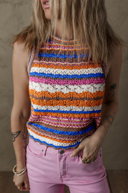 Dark Blue Striped Textured Knit Crew Neck Sweater Vest - Snoopy's Closet