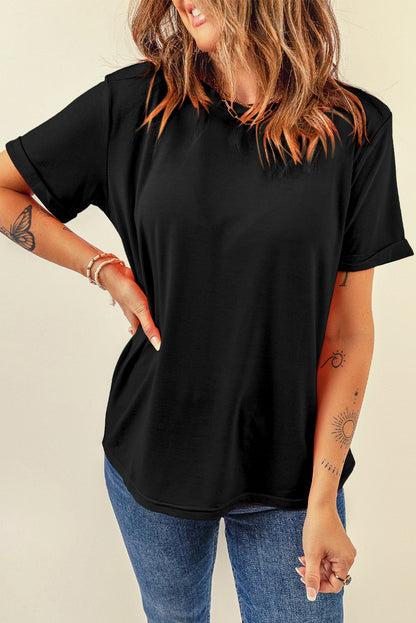 Black Casual Plain Crew Neck Tee - Snoopy's Closet