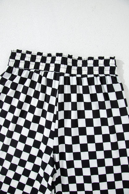Black Checkered Print Long Sleeve Top and Pants Lounge Set - Snoopy's Closet