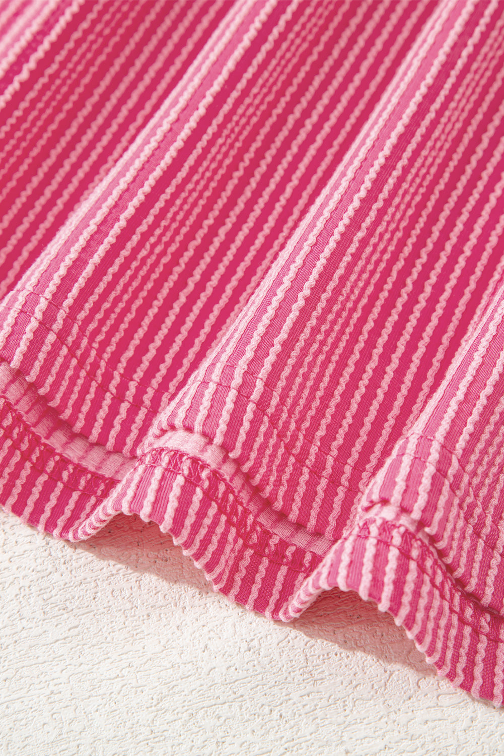Rose Red Twisted Ribbed Knit V Neck Casual Tee - Snoopy's Closet