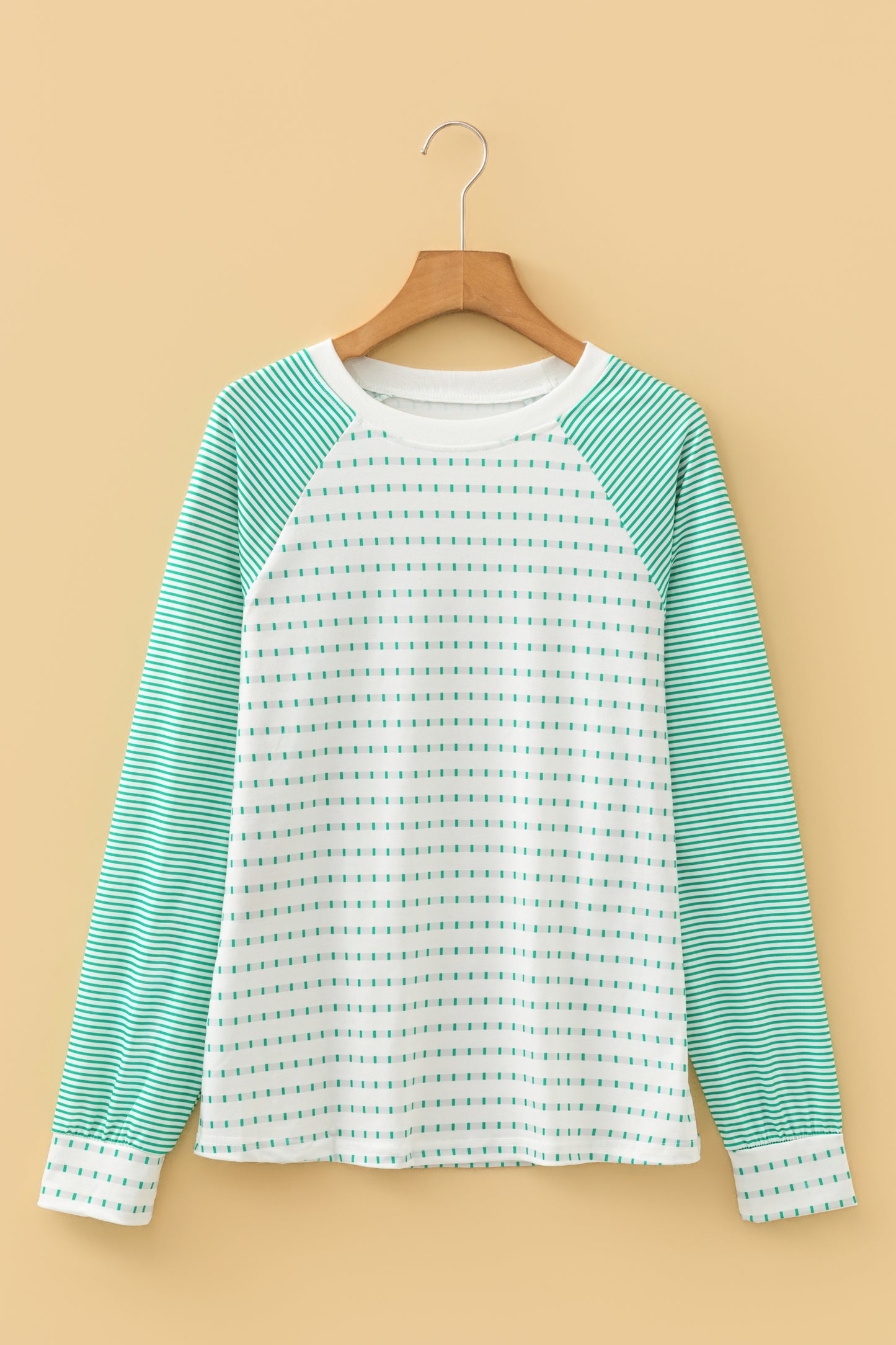 Green Stripe Raglan Patchwork Long Sleeve Tee - Snoopy's Closet
