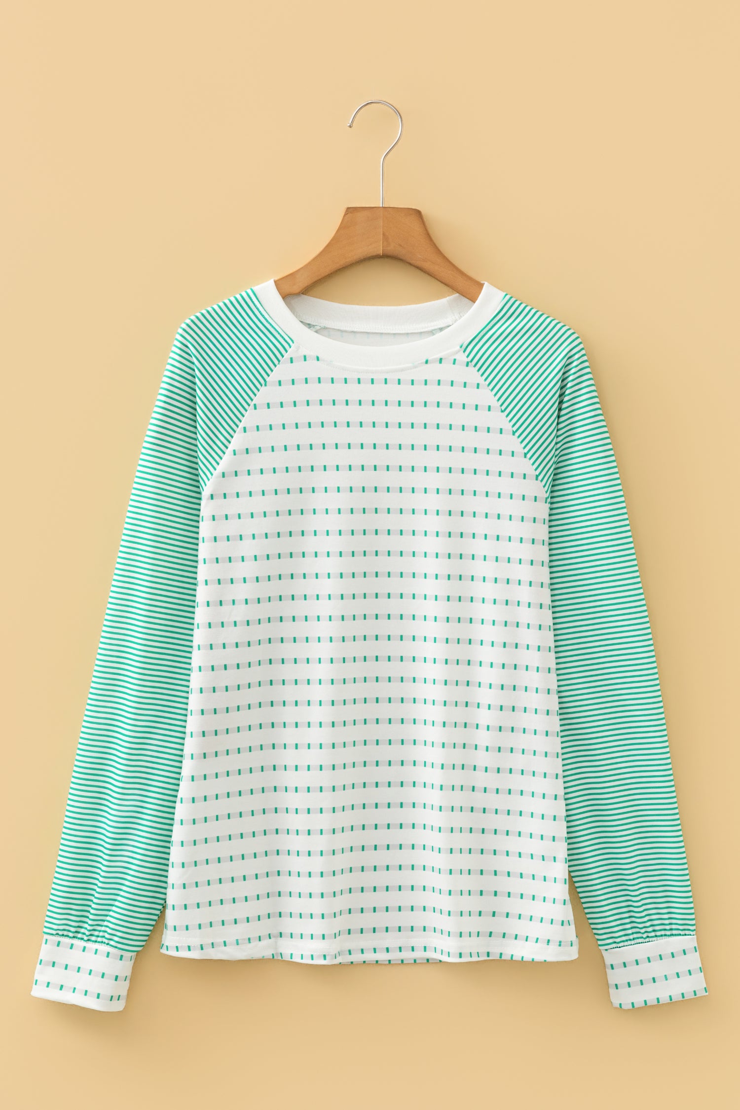 Green Stripe Raglan Patchwork Long Sleeve Tee - Snoopy's Closet