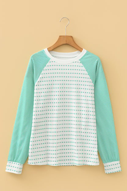 Green Stripe Raglan Patchwork Long Sleeve Tee - Snoopy's Closet