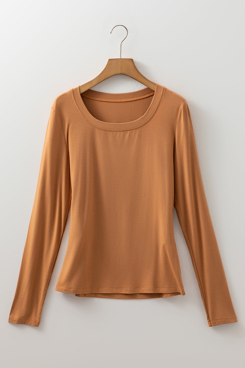 Chestnut Solid Color Long Sleeve Fitted Top - Snoopy's Closet