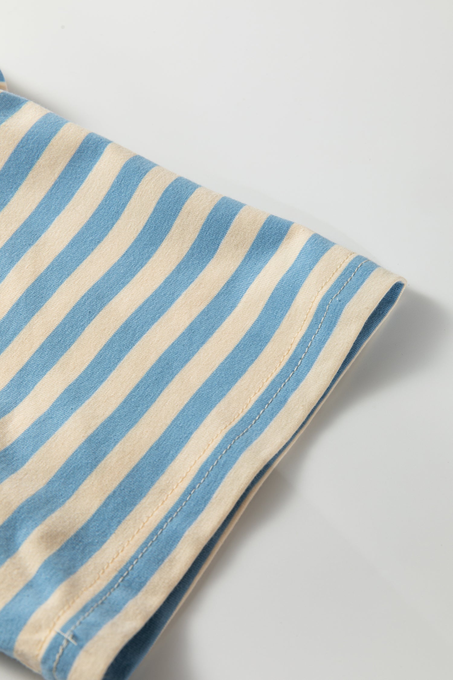 Sky Blue Stripe Contrast Crew Neck Drop Shoulder Loose Tee - Snoopy's Closet