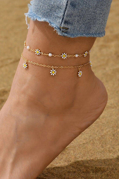 Gold Daisy & Pearl Chain Anklet - Snoopy's Closet