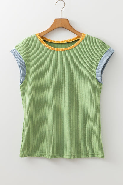 Grass Green Color Block Corded Knit Crew Neck Tee - Snoopy's Closet