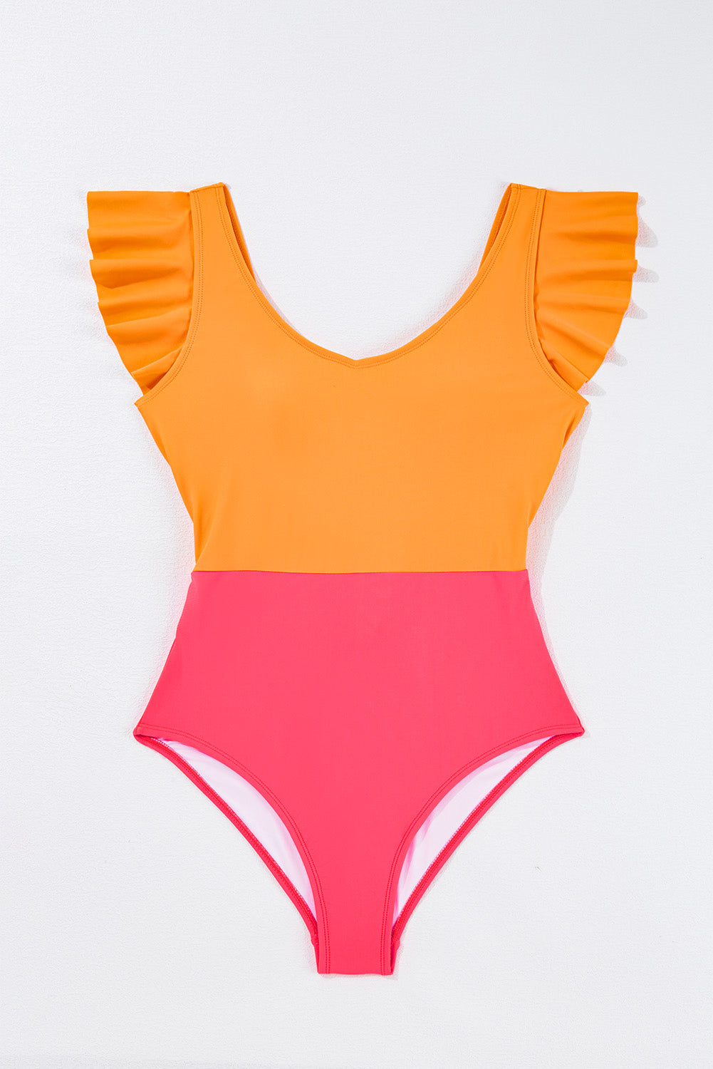 Vitality Orange Color Block Ruffled Knotted Backless One Piece Swimsuit - Snoopy's Closet