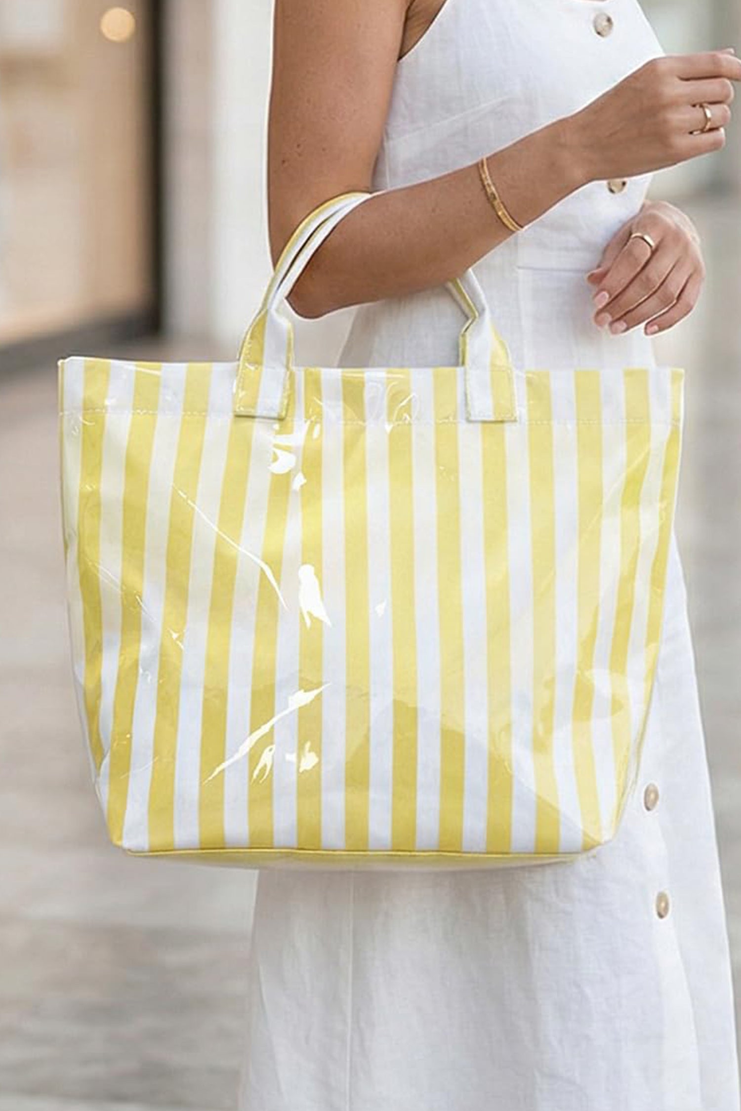 Blackish Green Glossy Striped Vinyl Large Tote Bag - Snoopy's Closet
