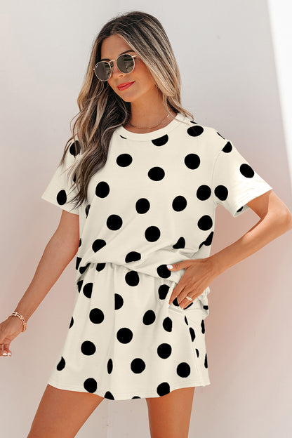 White Polka Dot Short Sleeve Top Casual Skort 2pcs Outfit - Snoopy's Closet