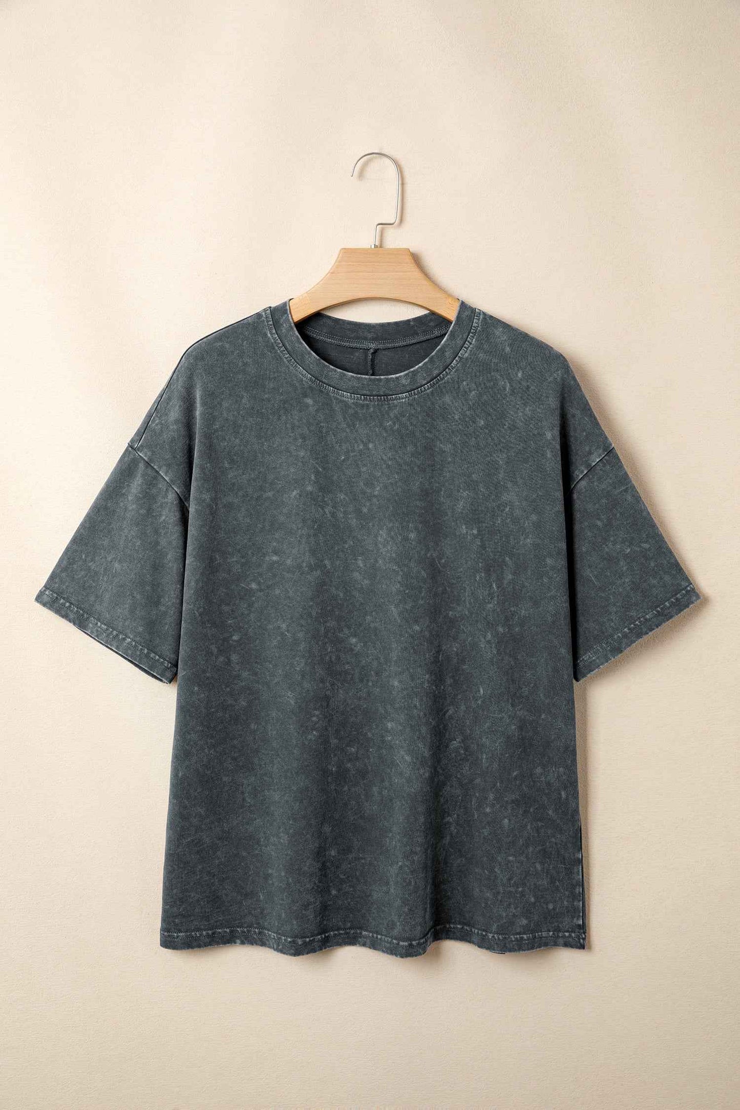 Dark Grey Solid Color Cotton Mineral Washed Oversize Tee