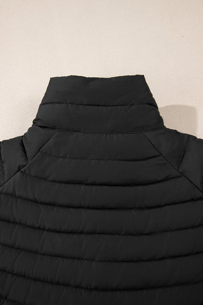 Black Solid Color Quilted Zip-up Puffer Jacket - Snoopy's Closet