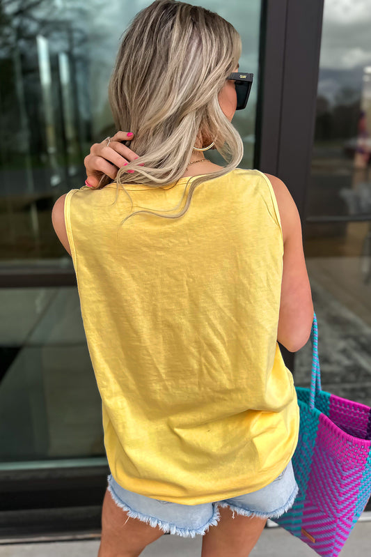 Yellow Cream Flower Graphic Casual Tank Top - Snoopy's Closet
