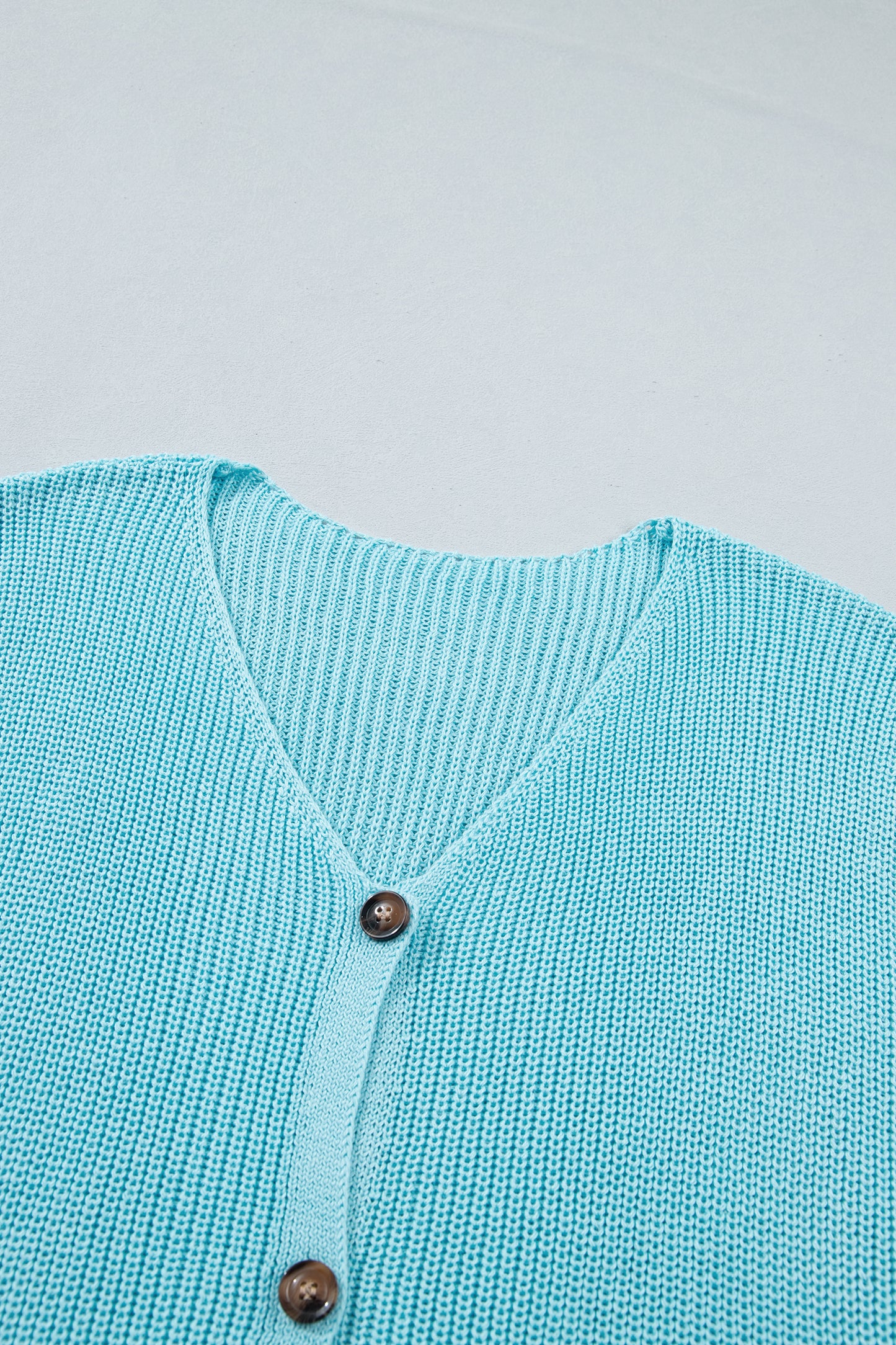 Mist Blue Solid Color Knit V Neck Button Front Sweater Vest