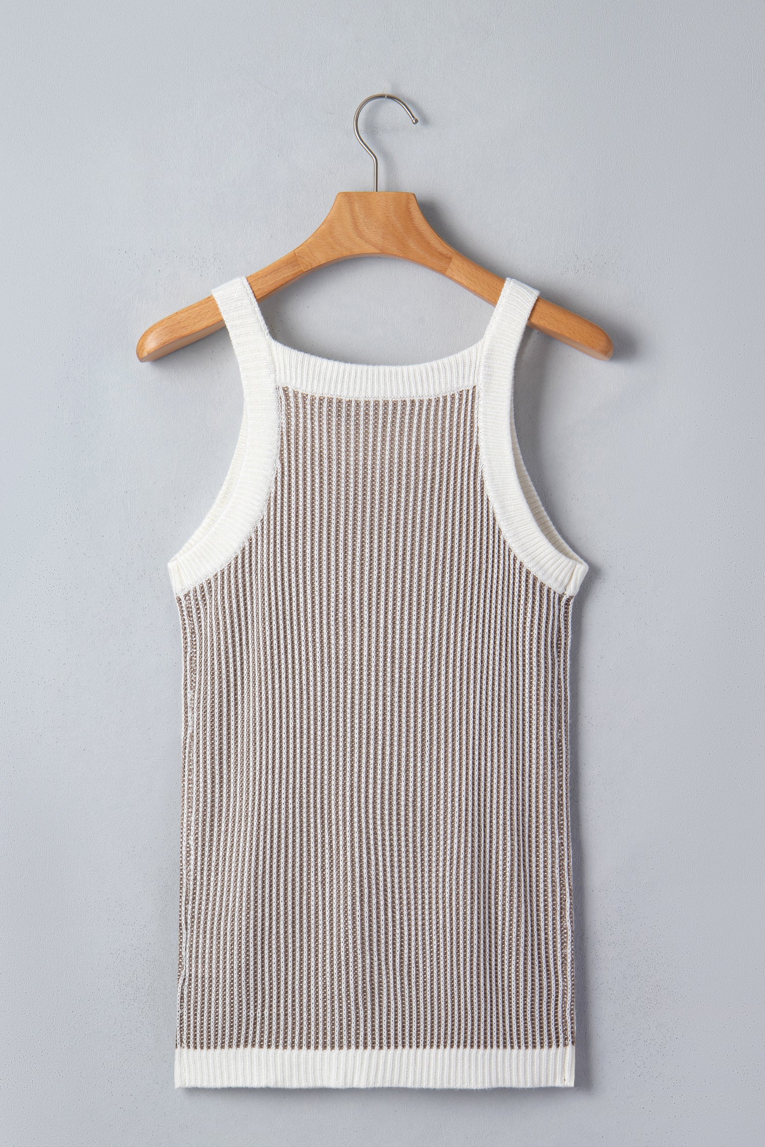 Pale Khaki Contrast Trim Ribbed Knit Sweater Tank Top - Snoopy's Closet