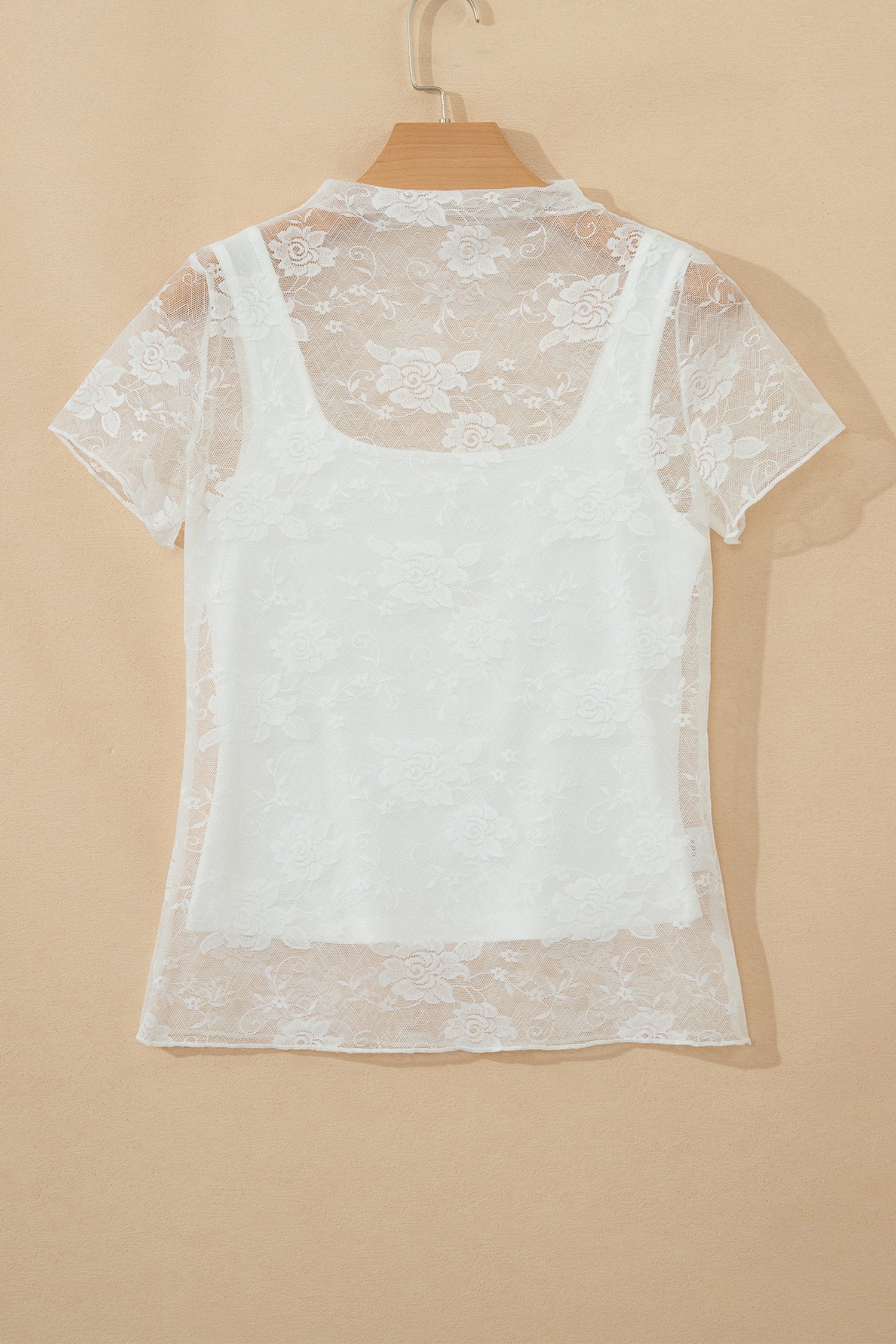 White Sheer Lace Round Neck T Shirt - Snoopy's Closet