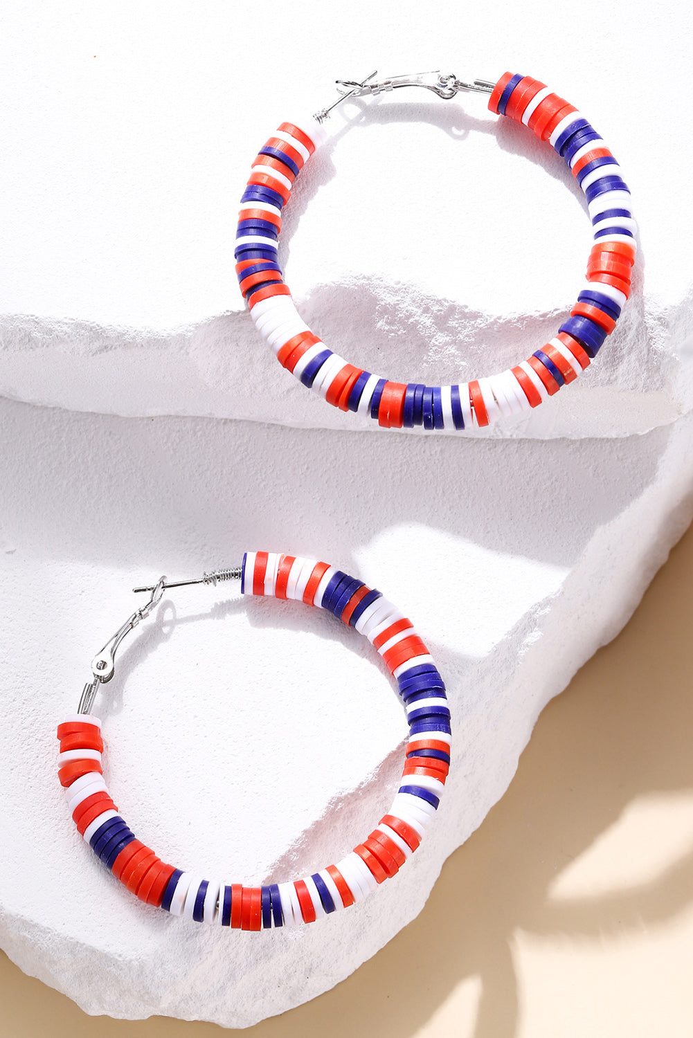 Fiery Red Patriotic Multicolored Bead Hoop Earrings - Snoopy's Closet