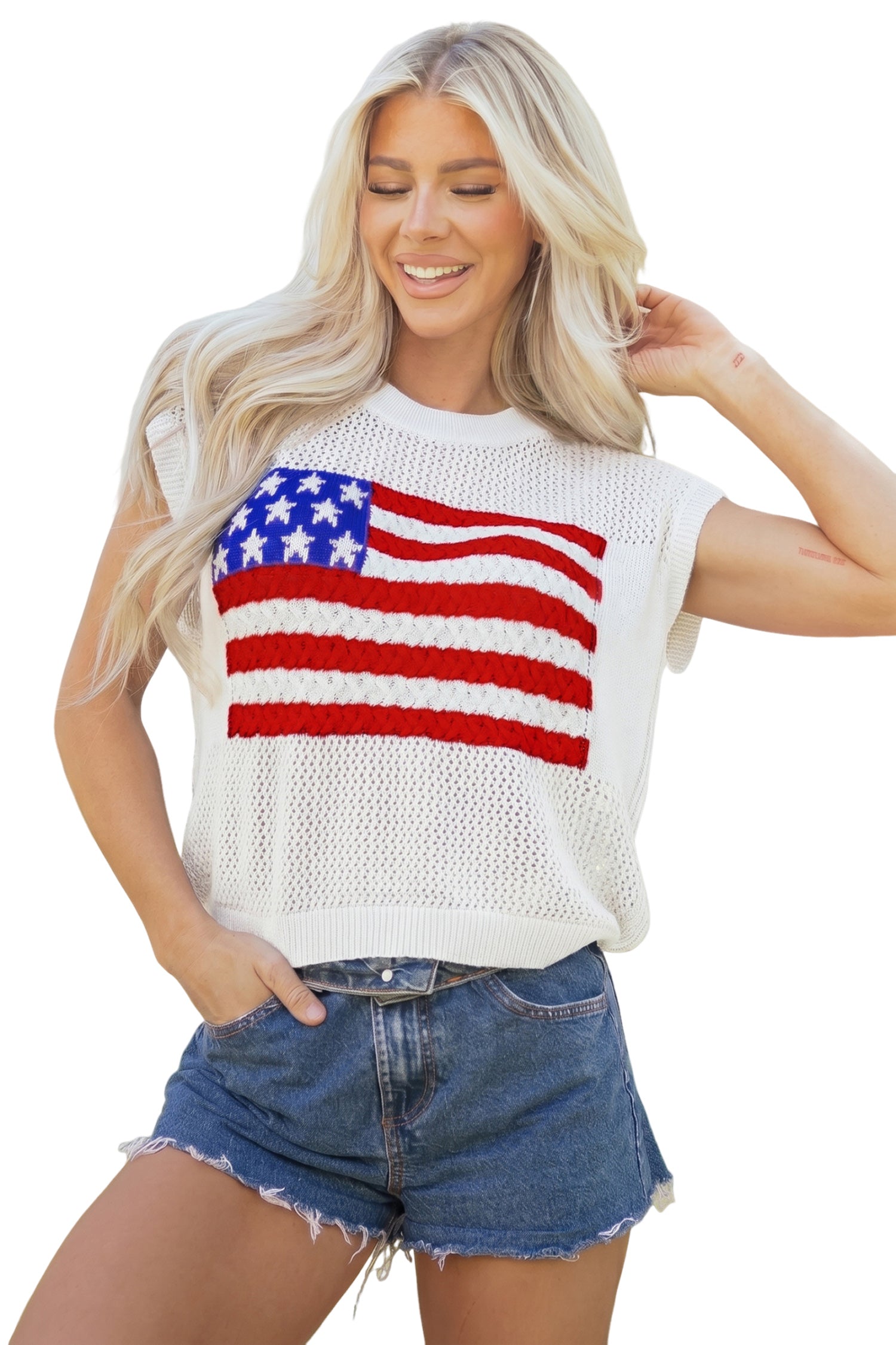 Fiery Red Flag Graphic Short Sleeve Sweater Top - Snoopy's Closet