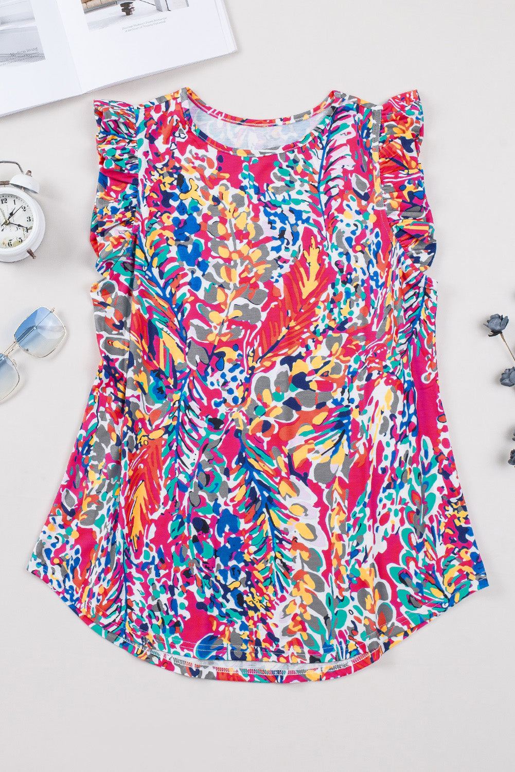 Rose Floral Print Tank Top with Ruffles - Snoopy's Closet
