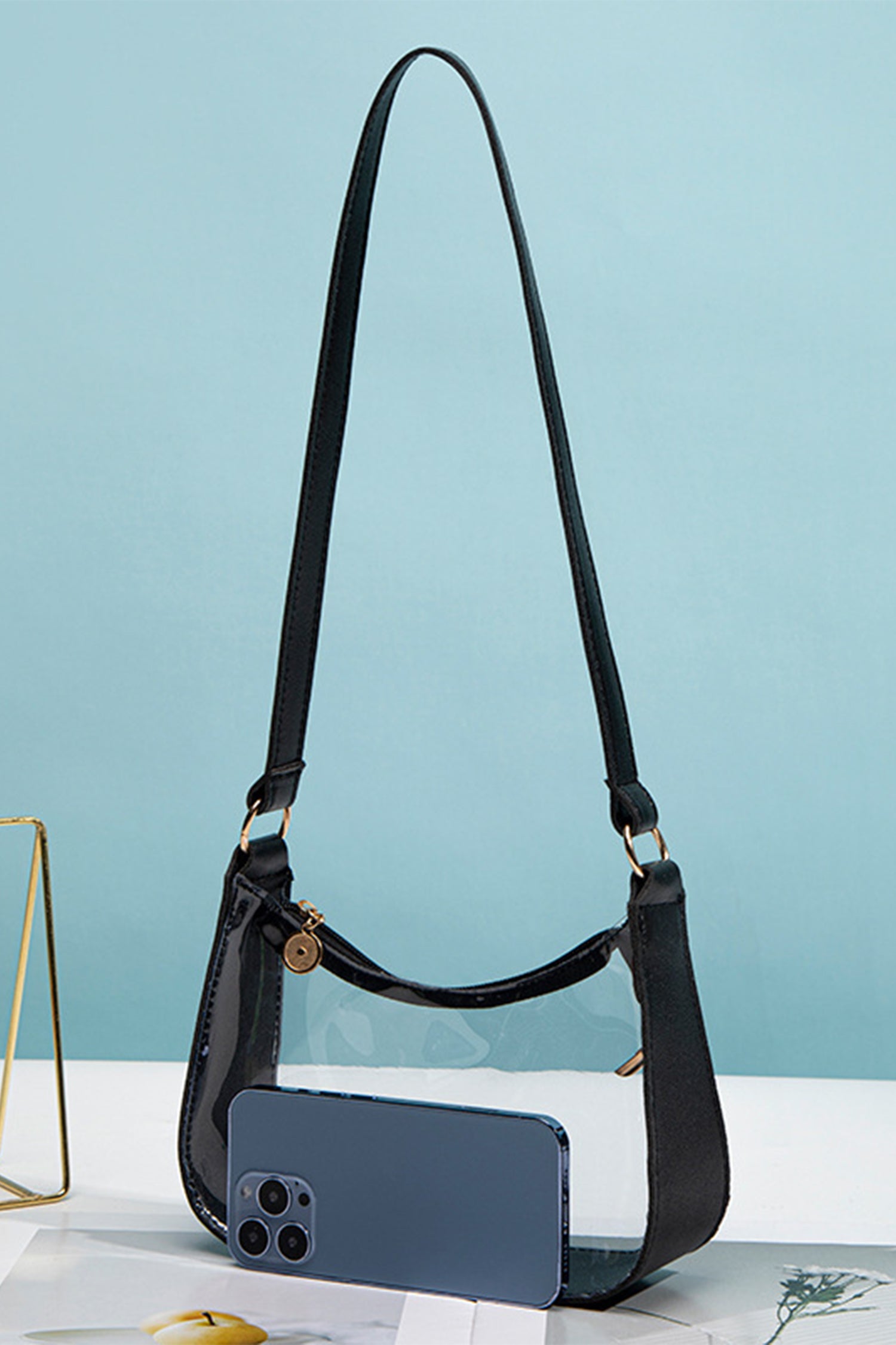 Color black PU Leather Trim Clear Shoulder Bag - Snoopy's Closet
