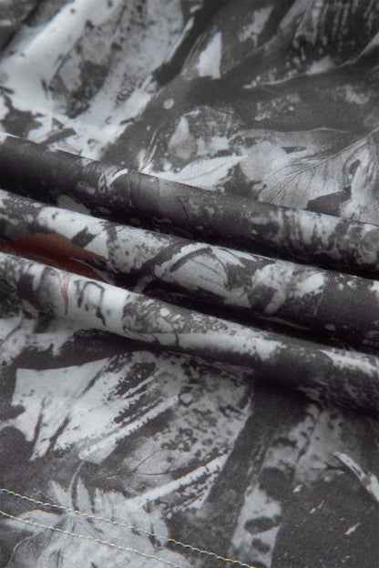 Pantalón Corto Elástico con Estampado de Hojas de Arce Abstractas Grises