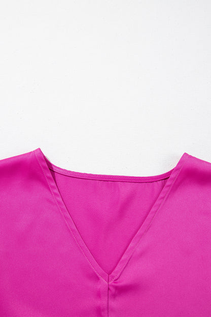 Bright Pink Silky V Neck Dolman Blouse - Snoopy's Closet