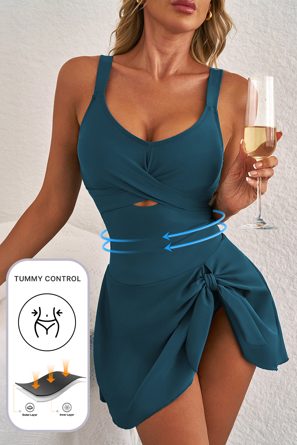 Black Adjustable Straps Cutout Ruched Knot Slit One Piece Swim Dress - Snoopy's Closet