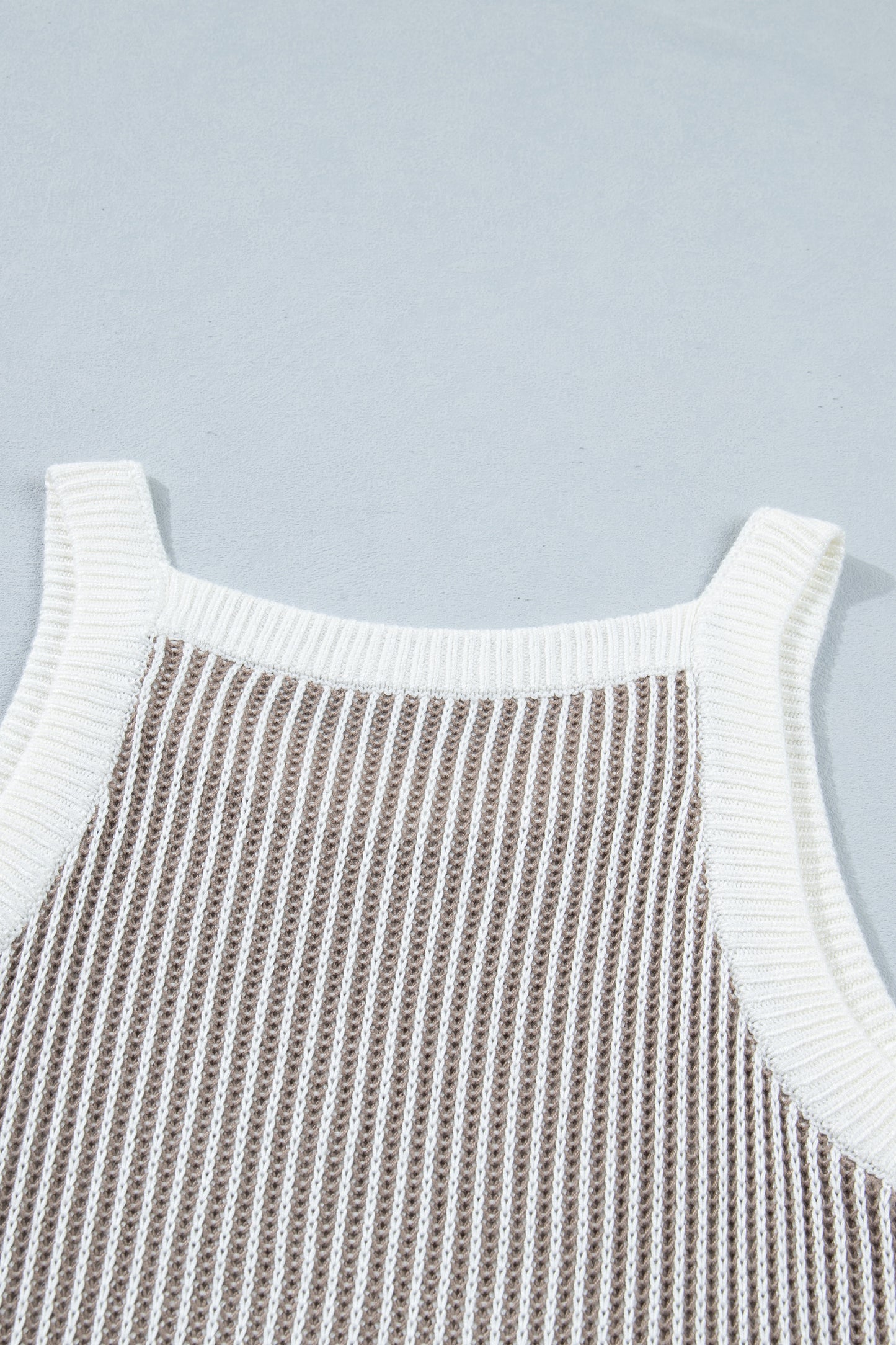 Pale Khaki Contrast Trim Ribbed Knit Sweater Tank Top - Snoopy's Closet