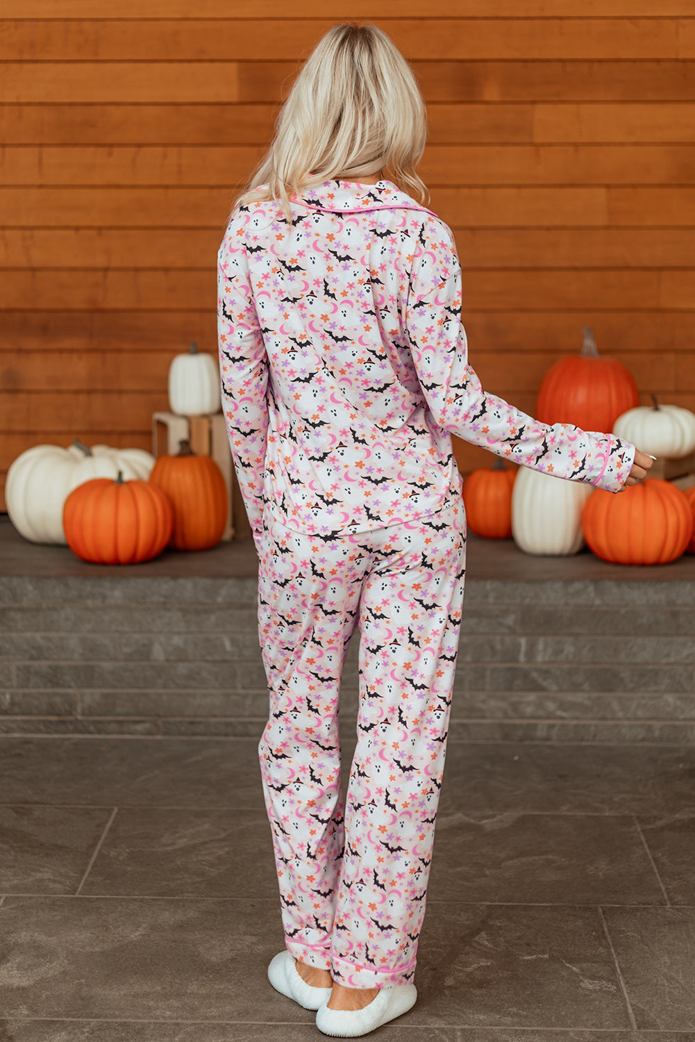 Pink Halloween Eve Haunted Honey Bat Print Pajama Set - Snoopy's Closet