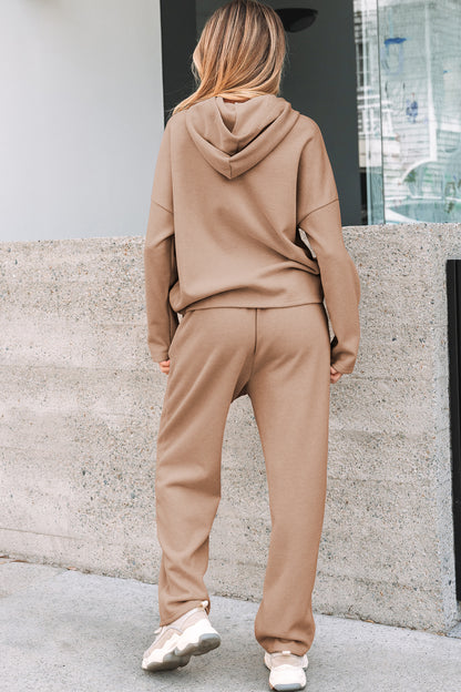 Parchment Leopard Drawstring Pullover Hoodie and High Waist Pants Corduroy Suit - Snoopy's Closet