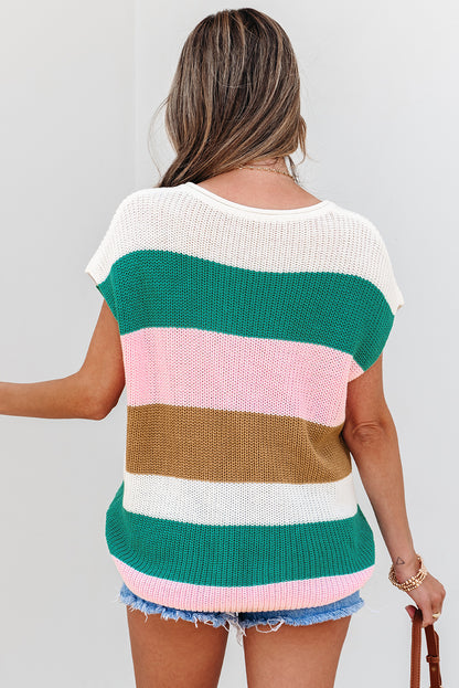Camiseta de manga larga con cuello de pico y bloques de color multicolor