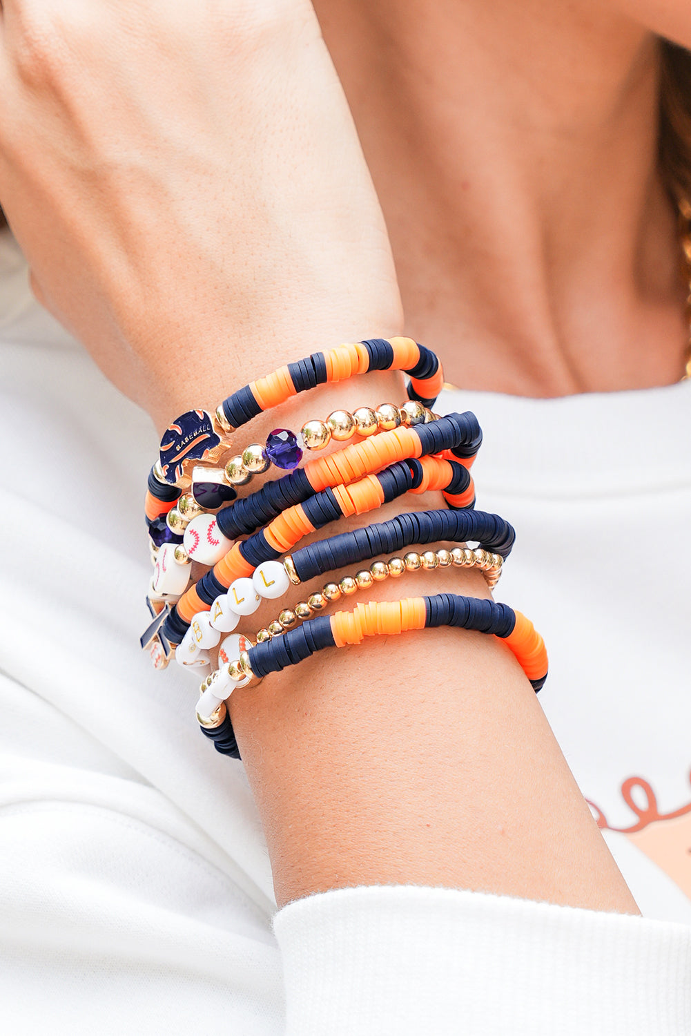 Russet Orange 7pcs Game Day Football Stackable Bracelet Set - Snoopy's Closet