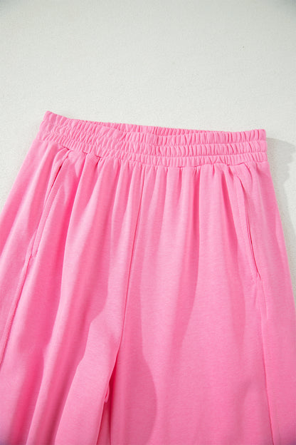 Sachet Pink Solid Cover Oversize Tee Pocketed Casual Pants 2pcs Outfit - Snoopy's Closet