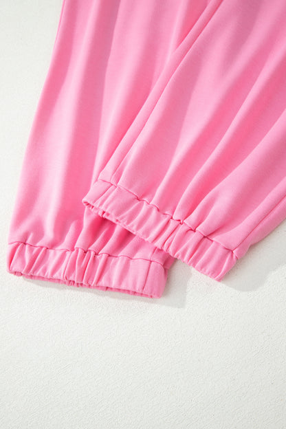 Conjunto de camiseta con cuello en V sólida y pantalones con cordón Bonbon de talla grande