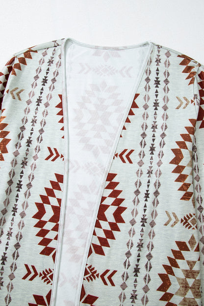 Brown Western Aztec Printed Open Front Long Cardigan - Snoopy's Closet