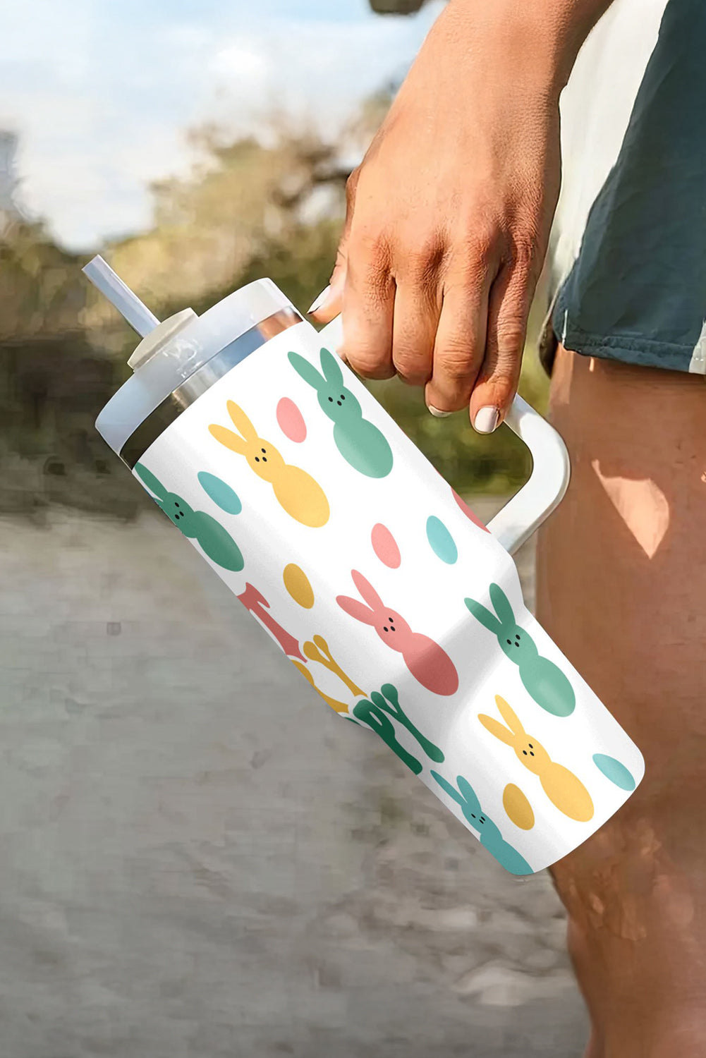 Vaso térmico con estampado de conejito blanco DONT WORRY BE HOPPY 40oz