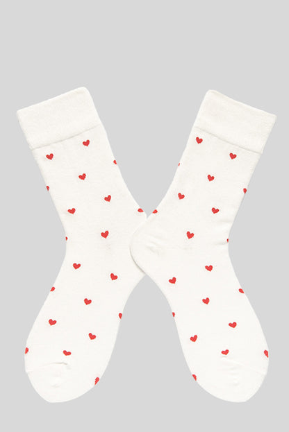 White Valentines Heart Pattern Crew Socks - Snoopy's Closet
