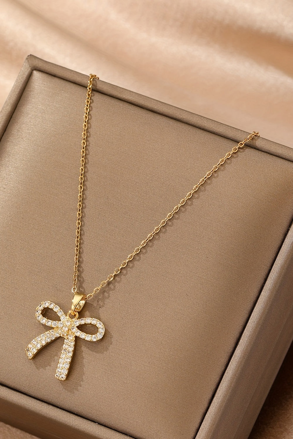 Gold Plated Rhinestone Bowknot Pendant Necklace - Snoopy's Closet