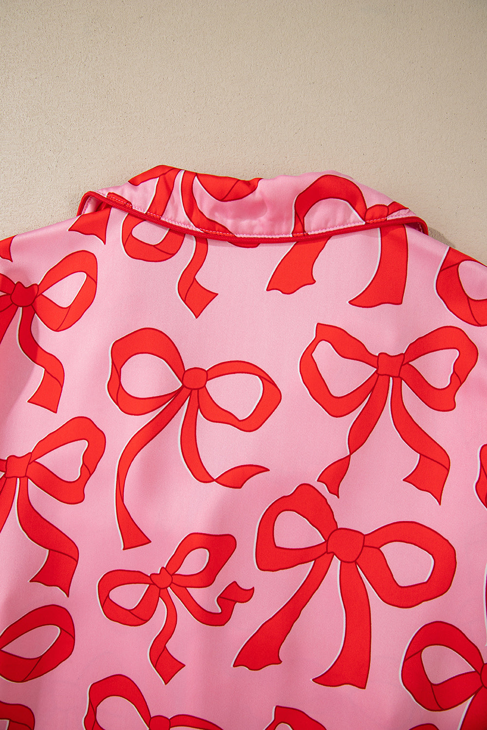 Pink 2pcs Bow Print Shirt Style Long Sleeve Pajama Set - Snoopy's Closet