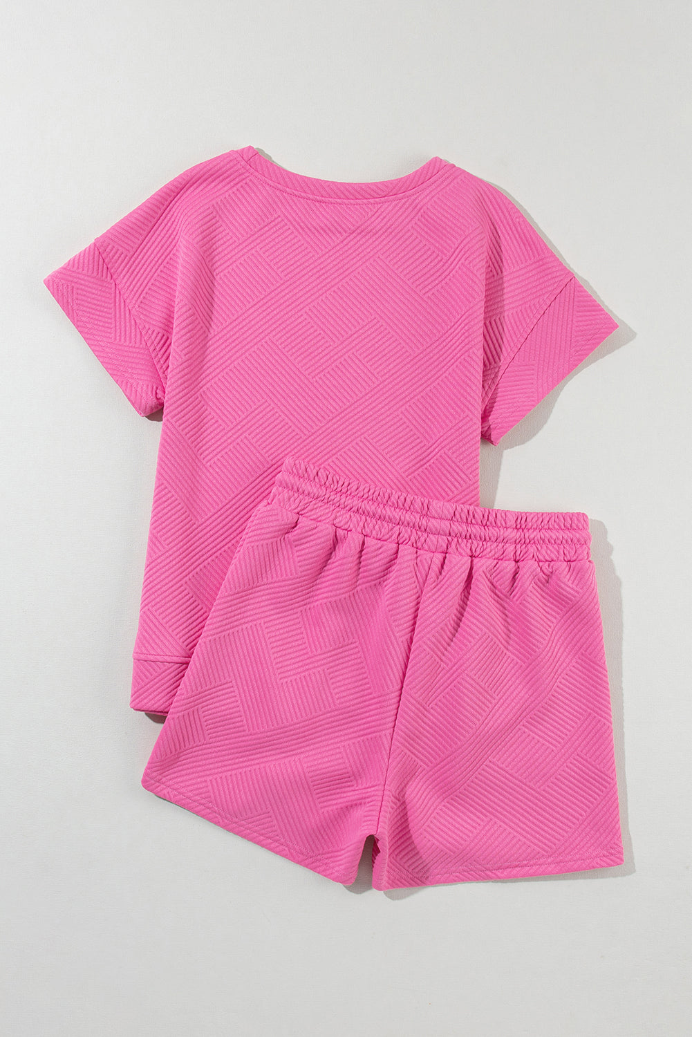 Strawberry Pink 2pcs Solid Textured Drawstring Shorts Set - Snoopy's Closet