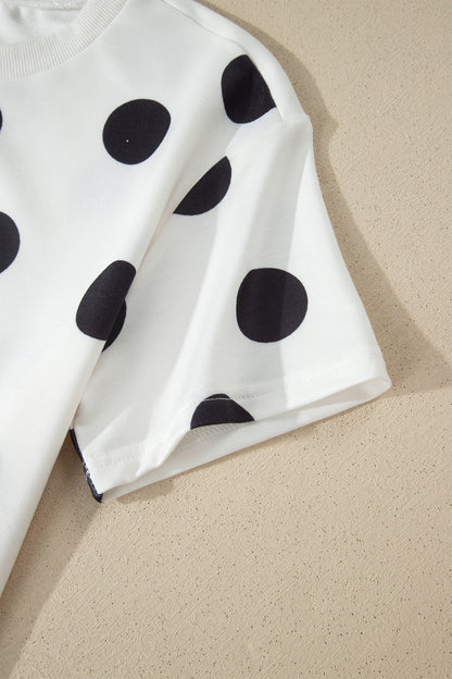 White Polka Dot Short Sleeve Top Casual Skort 2pcs Outfit - Snoopy's Closet