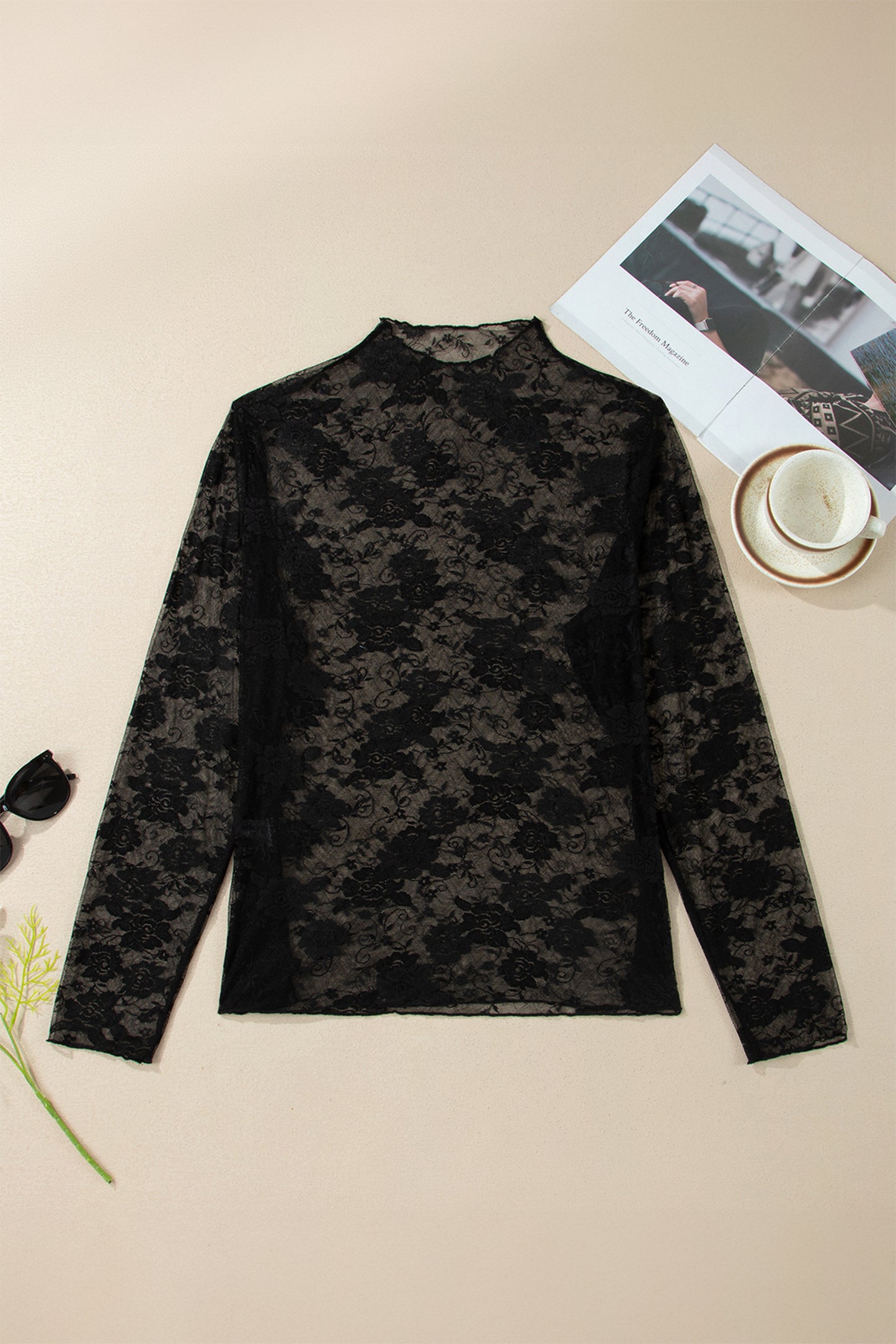 White Plus Size Floral Mesh Long Sleeve Top - Snoopy's Closet
