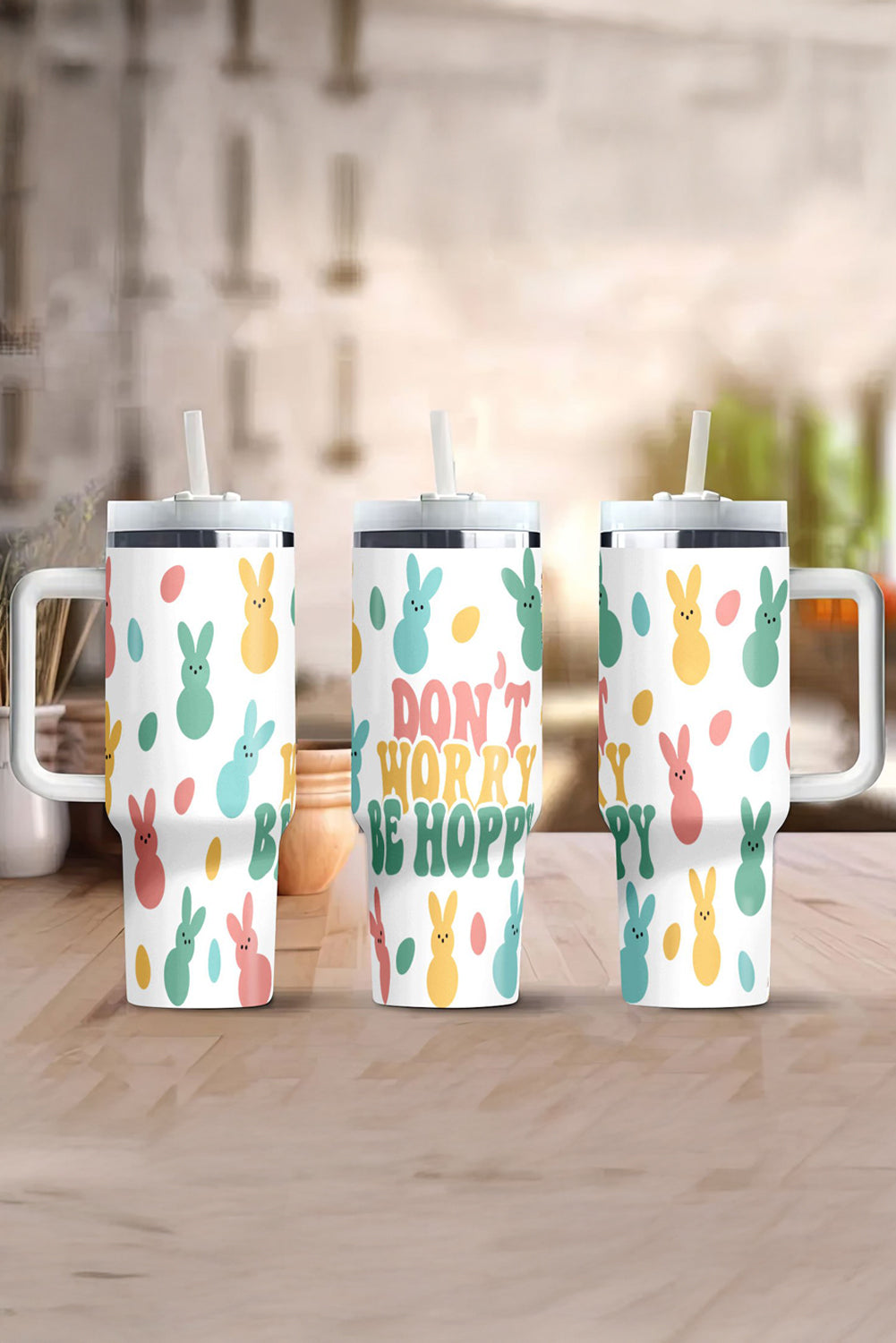 Vaso térmico con estampado de conejito blanco DONT WORRY BE HOPPY 40oz