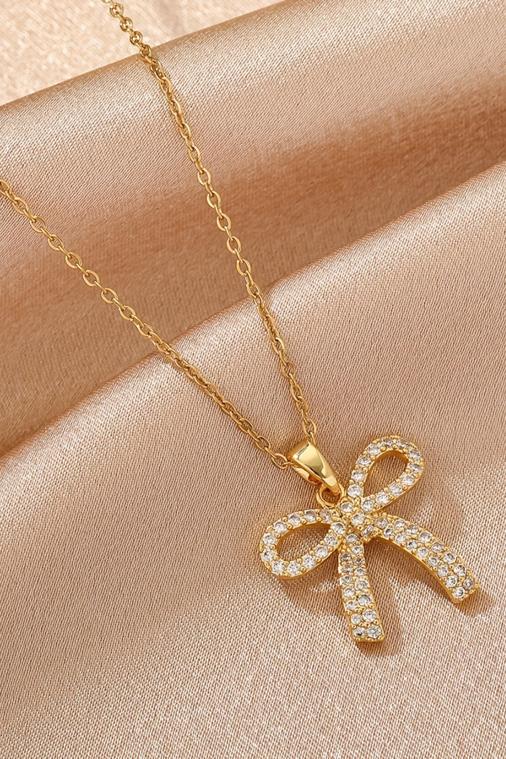 Gold Plated Rhinestone Bowknot Pendant Necklace - Snoopy's Closet