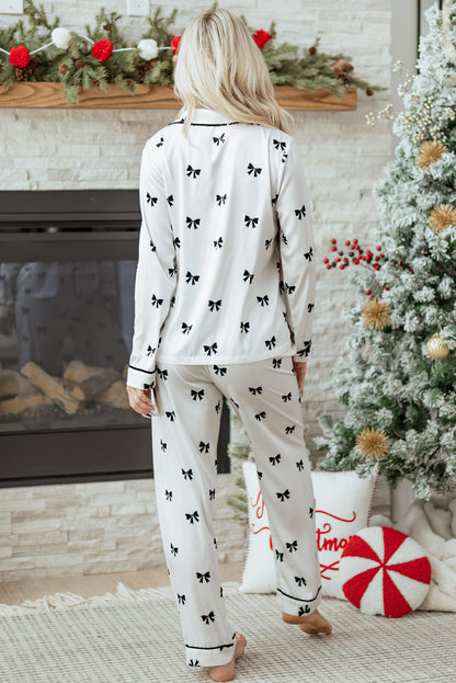 White Bows Print Two Piece Sleepwear - Snoopy's Closet