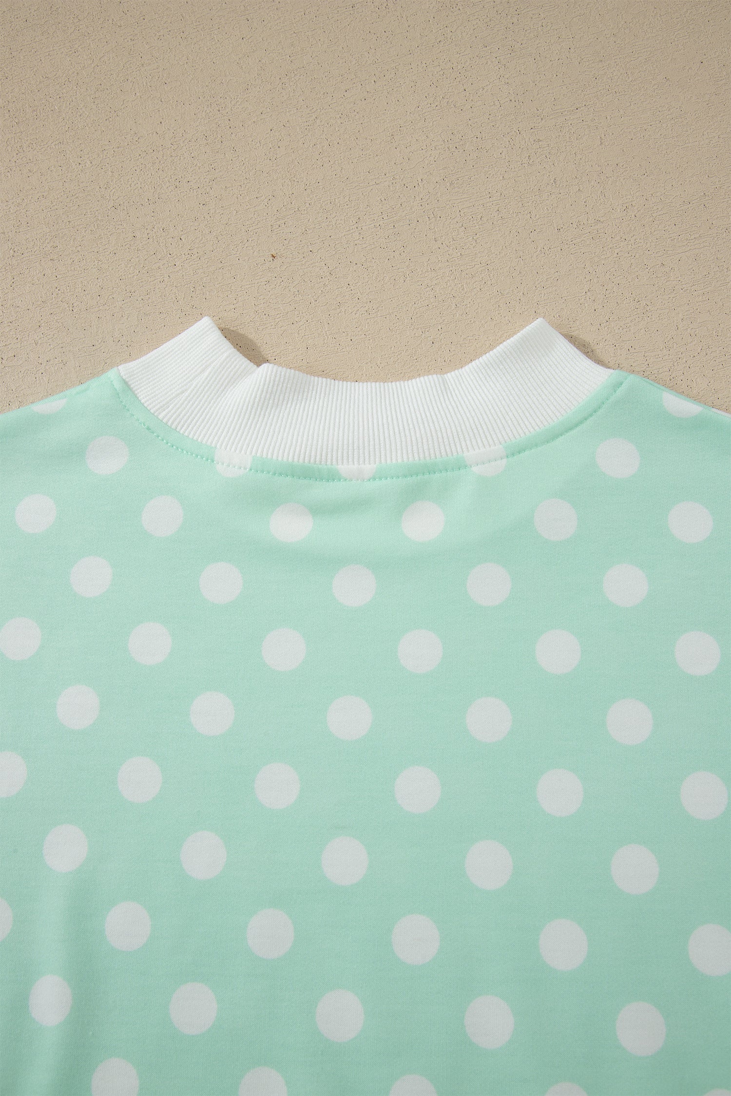 Sky Blue Polka Dot Print Color Block Trim Mock Neck Short Set - Snoopy's Closet