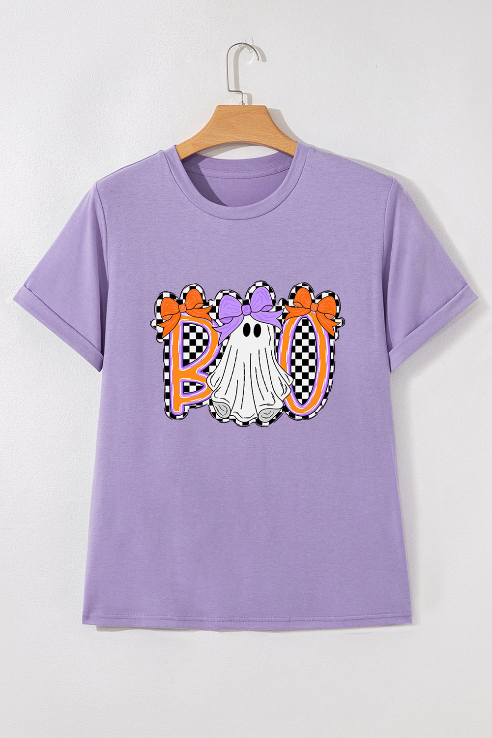 Camiseta gráfica de Halloween con fantasma y lazo a cuadros de glicina Boo