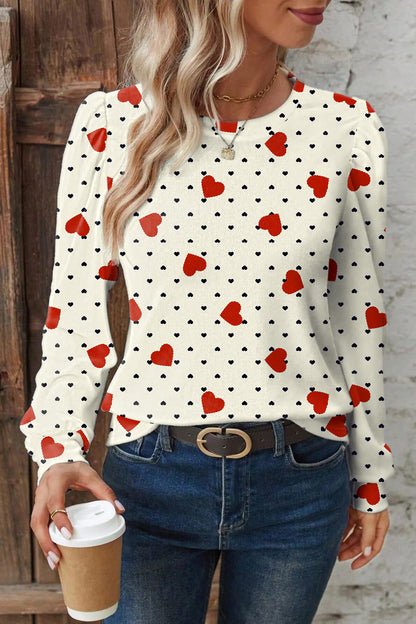 Beige Flower Heart Festive Valentine Blouse - Snoopy's Closet