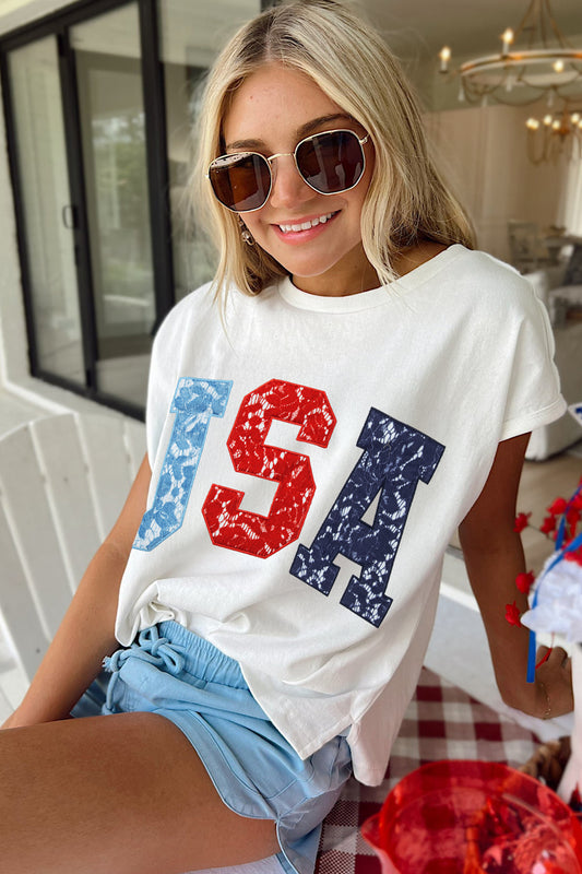 White USA Color Block Letter Printed Dolman Tee - Snoopy's Closet