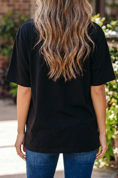 Camiseta oversize de cuello alto en negro liso